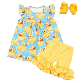 Summer baby girls clothes puffy sleeve girls outfits kids flutter clothing set yellow duck printed shirt and short sets with bow
Summer baby girls clothes puffy sleeve girls outfits kids flutter clothing set yellow duck printed shirt and short sets with bow