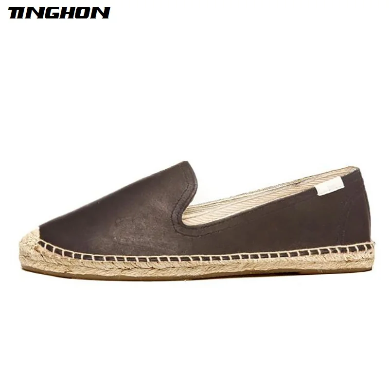 

TINGHON Fashion Women Ladies Espadrille Shoes Genuine Leather Rome Ankle Strap Hemps Lace Rome Loafers Flats