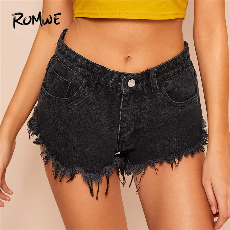 ROMWE Black Frayed Hem Button Fly Sexy Club Mini Denim Shorts Women 2019 Fashion Mid Waist Summer Jean Shorts
ROMWE Black Frayed Hem Button Fly Sexy Club Mini Denim Shorts Women 2019 Fashion Mid Waist Summer Jean Shorts