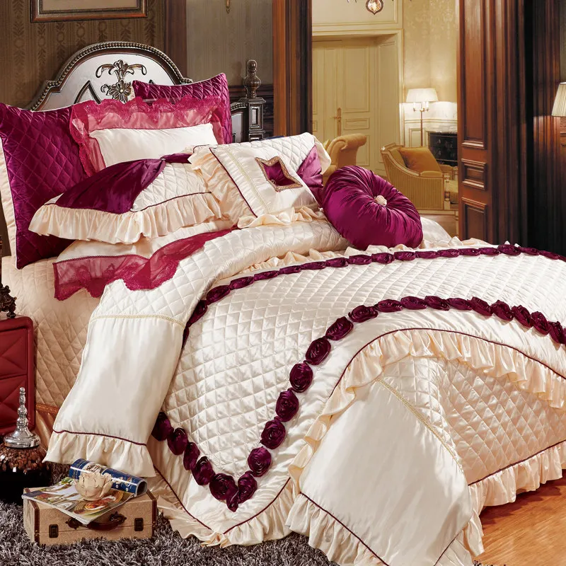 Fashion purple embroidered silk flowers 11pcs bedding bedspread linens silk/cotton fabric King Size duvet cover set bed flag
Fashion purple embroidered silk flowers 11pcs bedding bedspread linens silk/cotton fabric King Size duvet cover set bed flag