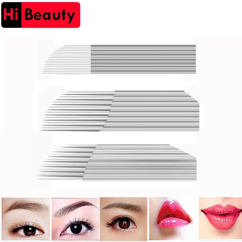 

100pcs/lot Single Double Triple Rows Larger Curve Permanent Makeup Eyebrow Tattoo Needle Microblading 3D Embroidery Manual Blade