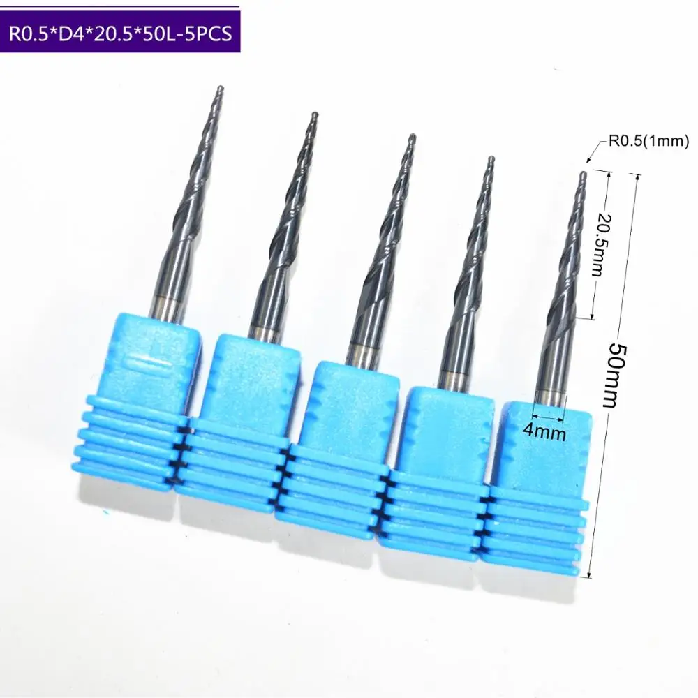 Бесплатная shipping-5PCS R0.5 * D4 20 5 50L HRC55 твердосплавные конусные концевые фрезы с