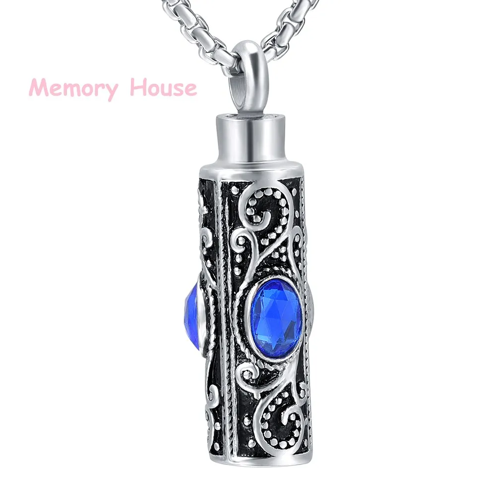 

JJ001 New Arrive Flower Cylinder Urn Necklace Hold Human&Pet Ashes Cremation Keepsake Pendant Jewelry With Multi-colored Crystal
