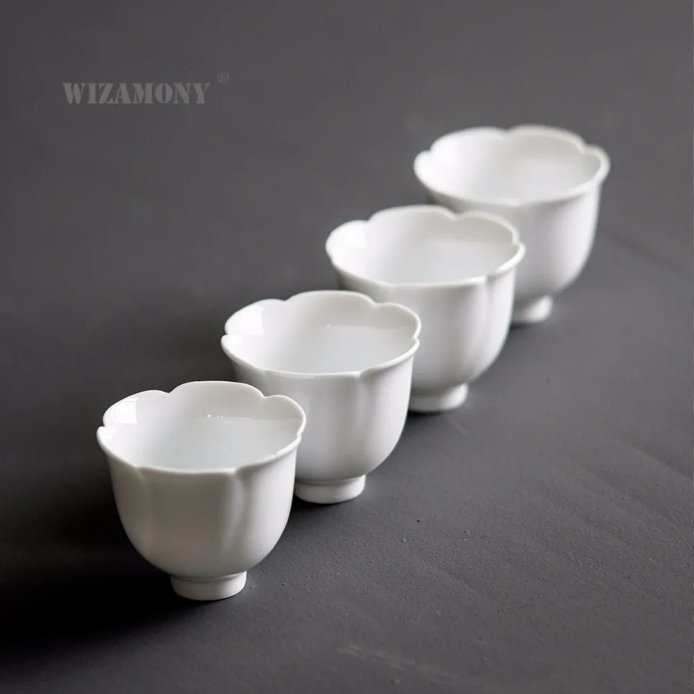 

WIZAMONY Drinkware Tea Cup Tea Set White Ceramic Chinese Kung Fu Celadon Flower teacup Porcelain Celadon Hat Bowl