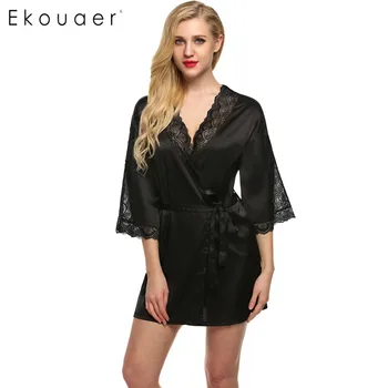 Ekouaer Sexy Nightwear Lace Patchwork Satin Robe Short Women 3/4 Sleeve Deep V Robes Wedding Bride Bridesmaid Bathrobe Pajamas
Ekouaer Sexy Nightwear Lace Patchwork Satin Robe Short Women 3/4 Sleeve Deep V Robes Wedding Bride Bridesmaid Bathrobe Pajamas