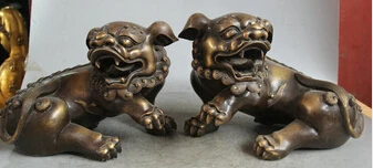 

WBY+++ free shipping 12" Chinese Bronze Folk Feng Shui Foo Fu Dog Guardion Lion Statue sculpture Pair