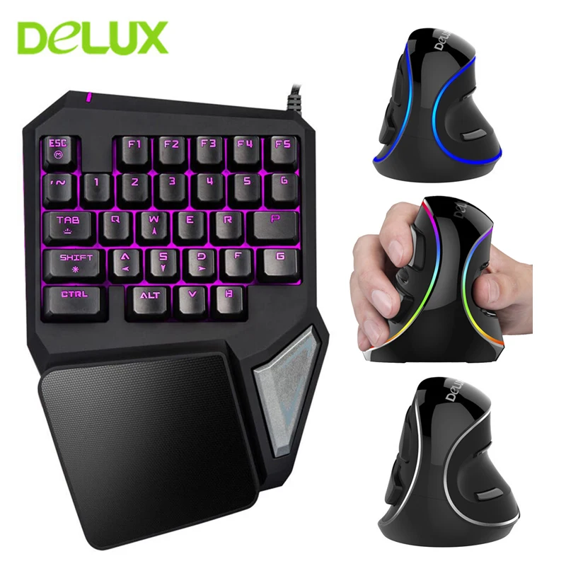 

Delux Wired Mouse Keyboard Combos Ergonomic Single Hand T9 Mini Gaming Keypad with Optical M618 Vertical Mice Kit For PC Laptop