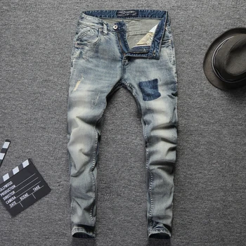 Vintage Designer Men Jeans High Quality Slim Fit Light Blue Color Ripped Jeans For Men Fashion Streetwear Hip Hop Jeans homme
Vintage Designer Men Jeans High Quality Slim Fit Light Blue Color Ripped Jeans For Men Fashion Streetwear Hip Hop Jeans homme