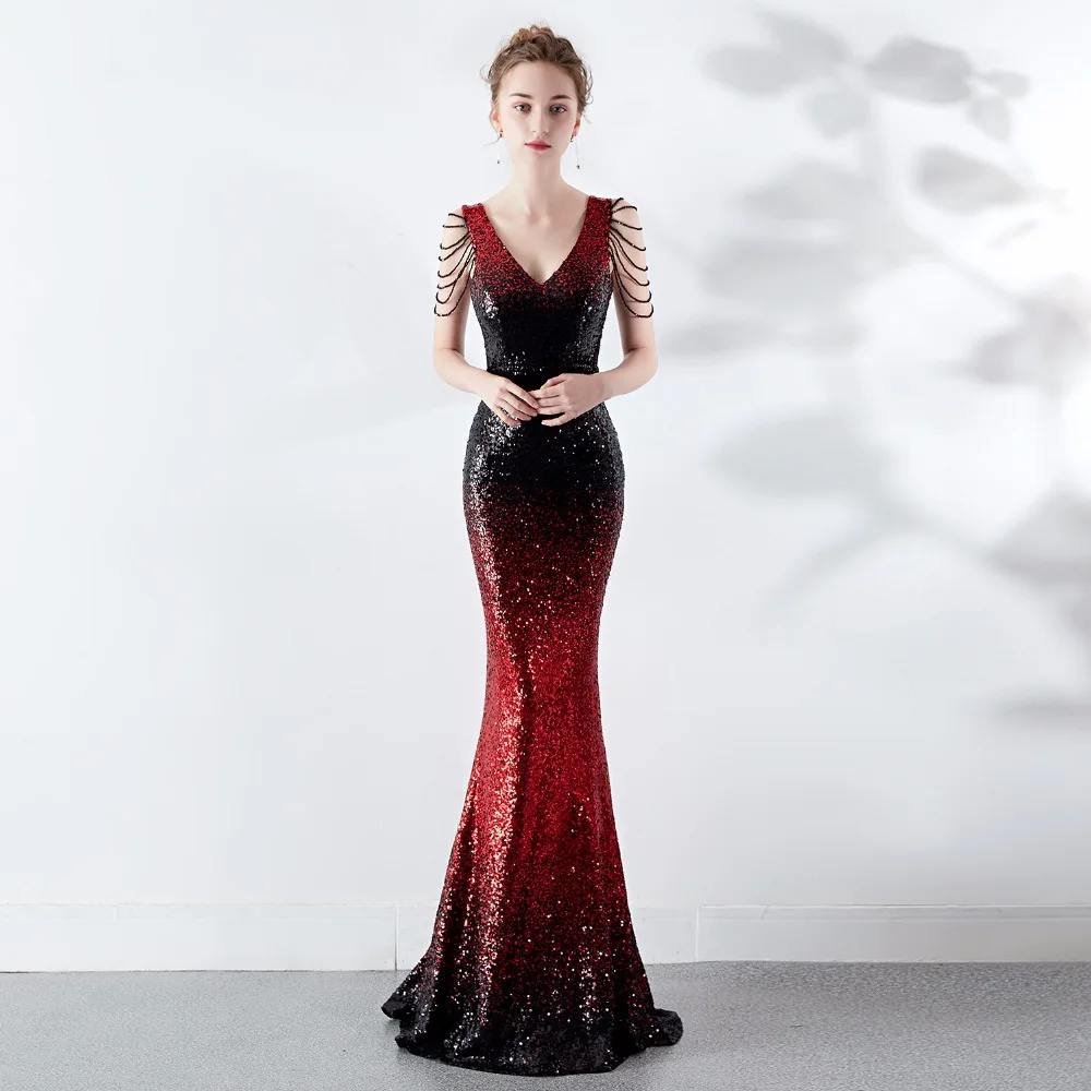 Black And Red Sequind & Beads V Neck Sleeveless Mermaid Sexy Formal Dress Women Elegant Long Party Dresses Summer 2019 Clubwear
Black And Red Sequind & Beads V Neck Sleeveless Mermaid Sexy Formal Dress Women Elegant Long Party Dresses Summer 2019 Clubwear