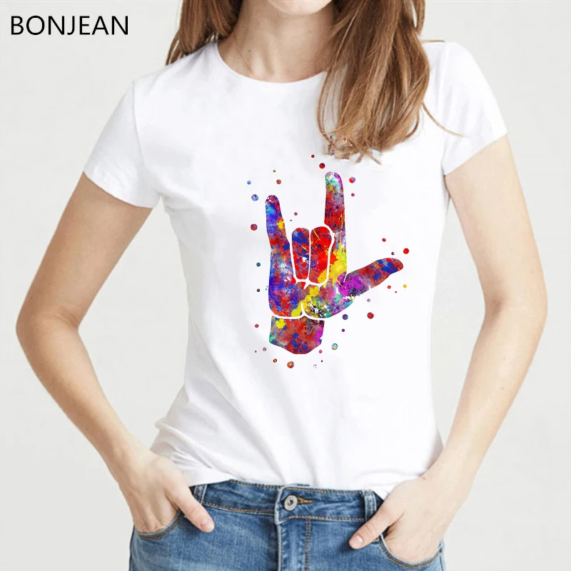 New Summer Fashion women t-shirt watercolor I love you ASL sign language print tee shirt femme funny harajuku tshirt female
New Summer Fashion women t-shirt watercolor I love you ASL sign language print tee shirt femme funny harajuku tshirt female