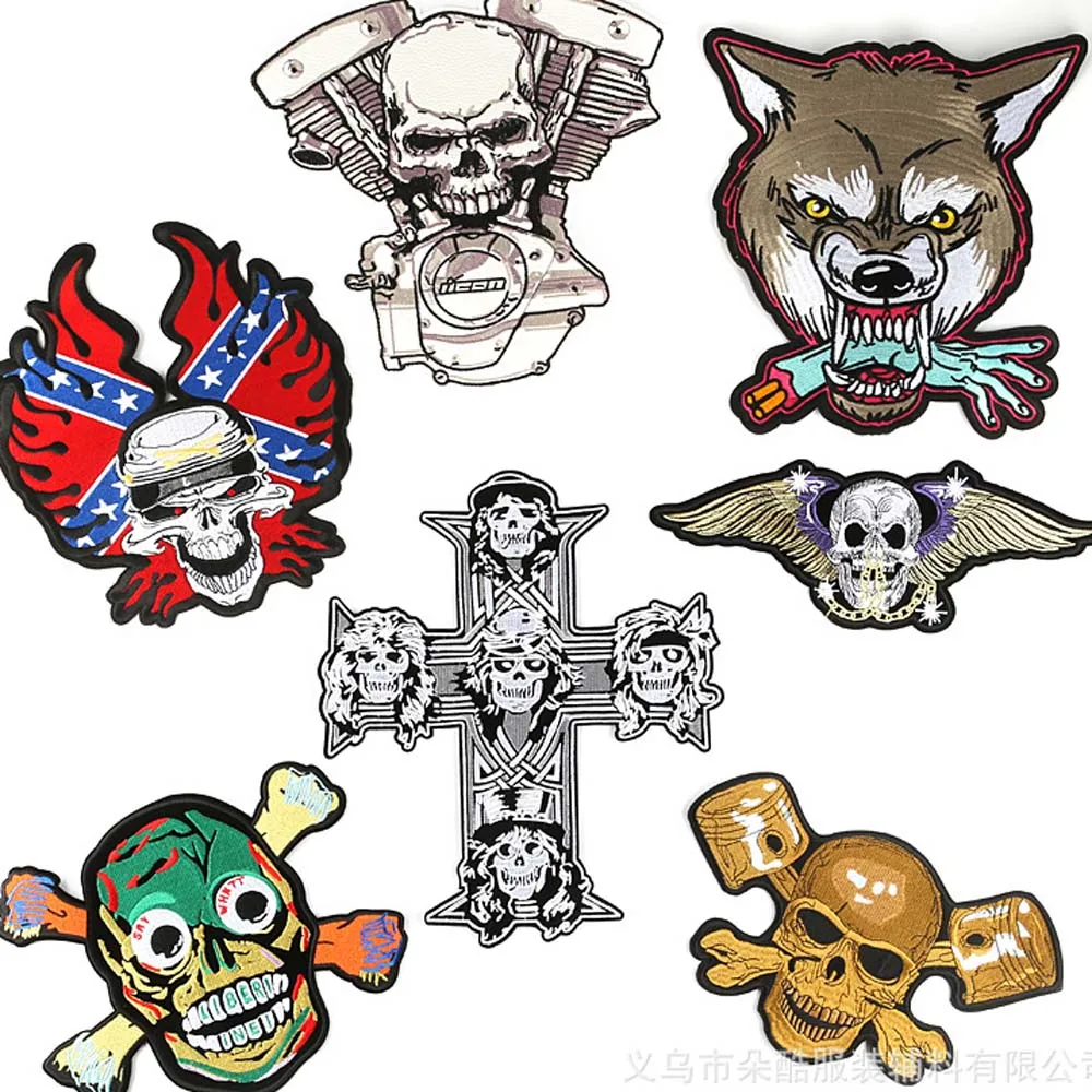 Big Size Punk Wolf Skull Skeleton Iron On Embroidered Clothes Patches For Clothing Stickers Garment Wholesale
Big Size Punk Wolf Skull Skeleton Iron On Embroidered Clothes Patches For Clothing Stickers Garment Wholesale