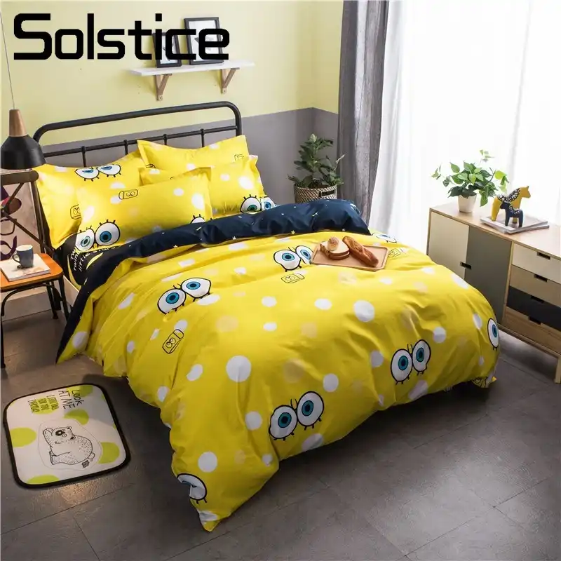 Solstice Home Textile Yellow Cartoon Duvet Cover Pillowcase Bed