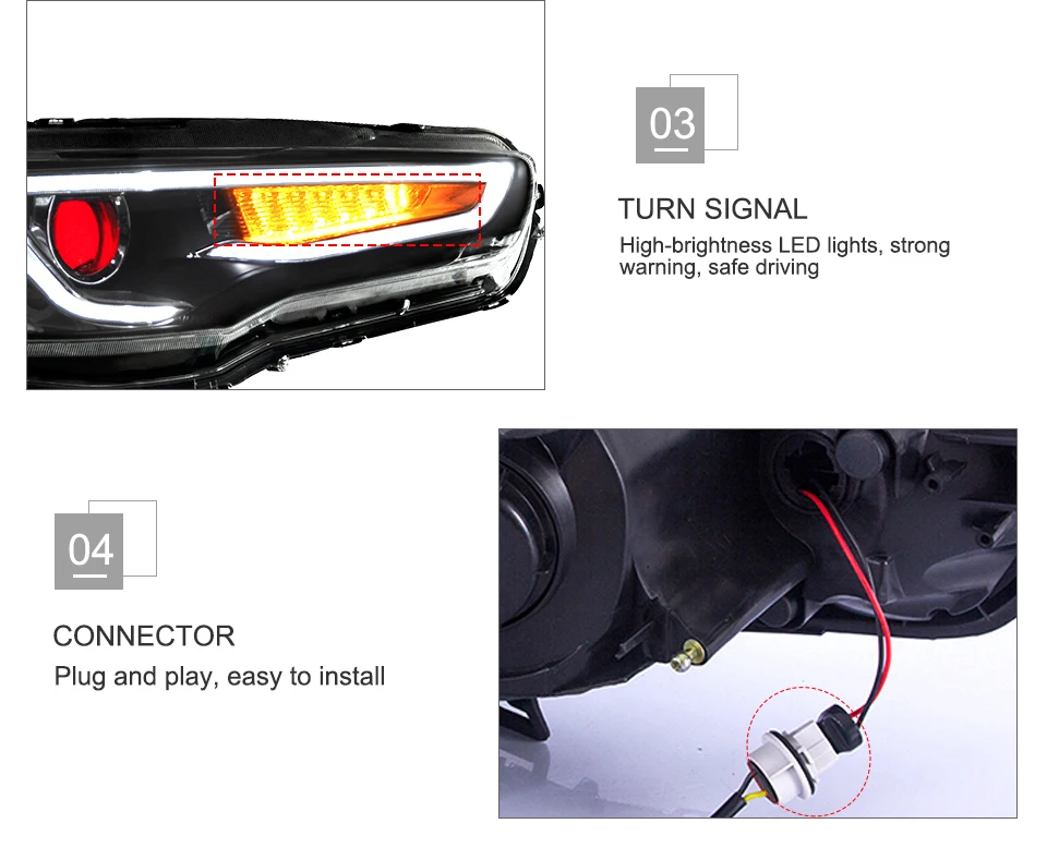 AcooSun For Mitsubishi Lancer EVO X 2008-2017 Car Headlight Assembly LED DRL Turn Signal Xenon HID Projector Lens Plug and Play (9)
