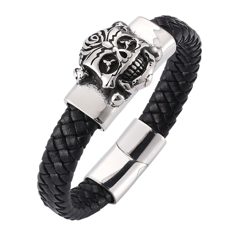 Punk Men Stainless Steel demon Bracelets Black Leather Bracelet Homme Charms Fashion bangles gift BB0287
Punk Men Stainless Steel demon Bracelets Black Leather Bracelet Homme Charms Fashion bangles gift BB0287