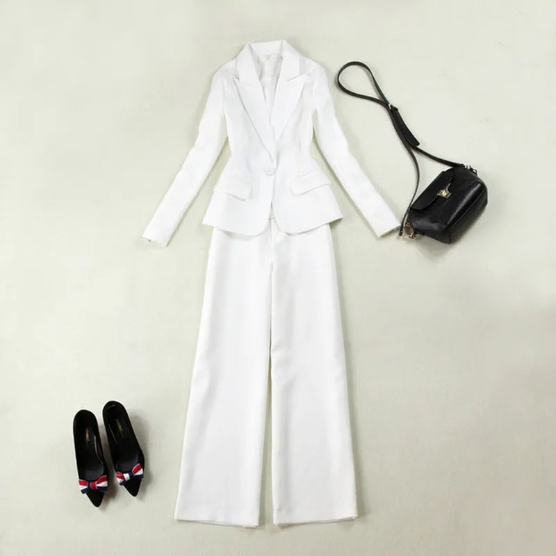 54 (1) 100 New fashion women's women's white slim single button suit two-piece suit (jacket + wide leg pants) women's business formal suit