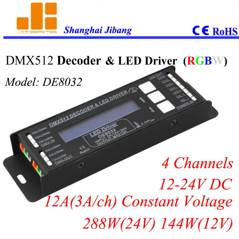 Free shipping LCD DMX RGB controller, DMX decoder and pwm driver, 4 channels/12-24V/12A/288W pn:DE8032
Free shipping LCD DMX RGB controller, DMX decoder and pwm driver, 4 channels/12-24V/12A/288W pn:DE8032