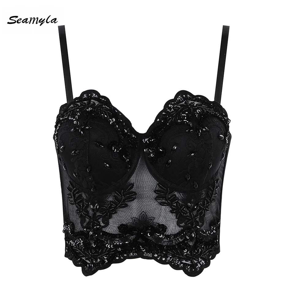 Seamyla New Fashion Bodycon Tank Tops Women Black Lace Sequined Short Tops Sexy 2019 Summer Mini Clubear Party Crop Tops
Seamyla New Fashion Bodycon Tank Tops Women Black Lace Sequined Short Tops Sexy 2019 Summer Mini Clubear Party Crop Tops