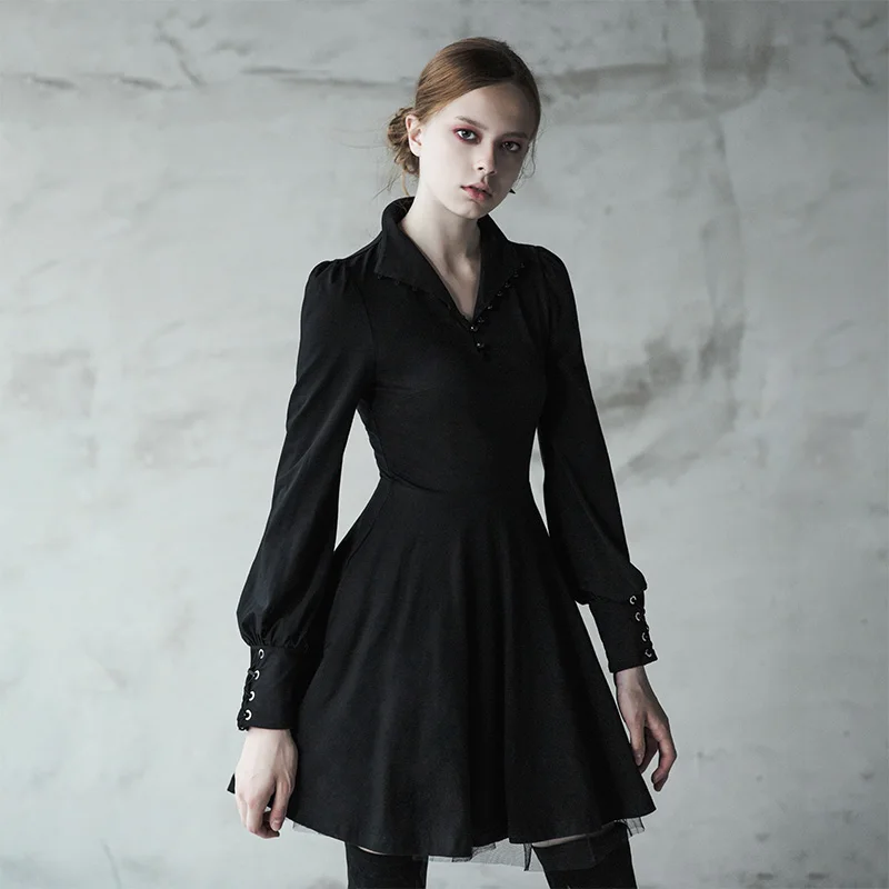 PUNK RAVE Gothic Vintage Black Women Dress Spring Autumn Long Sleeve A-Line Dress Double-Breasted Fashion Party Dresses
PUNK RAVE Gothic Vintage Black Women Dress Spring Autumn Long Sleeve A-Line Dress Double-Breasted Fashion Party Dresses