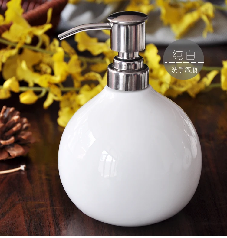 Bone china ceramic hand washing bottle emulsion bottle high grade shampoo shower gel large capacity pressing head bottling (7)