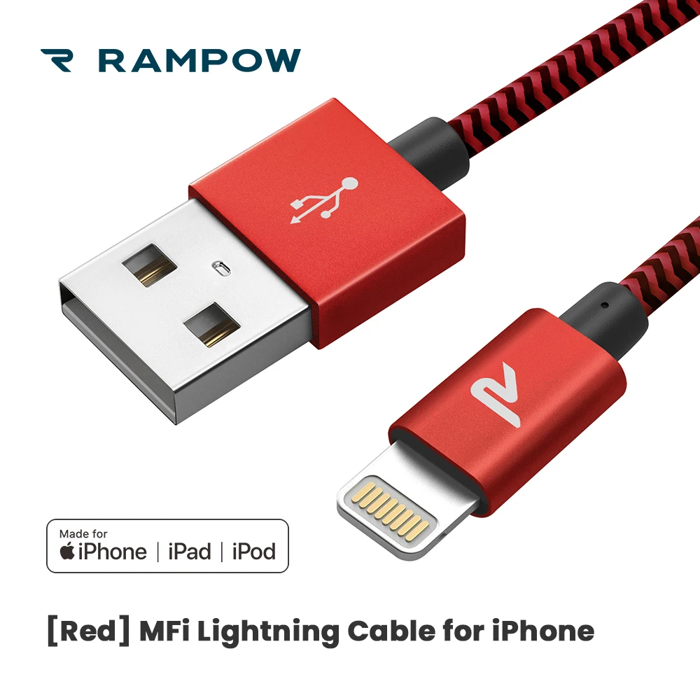 RAMPOW MFi Lightning Cable for iPhone Cable 5V/2A Fast Charge for iPhone XR USB Charger Cable for iPad,iPod,iOS 12/11/10
RAMPOW MFi Lightning Cable for iPhone Cable 5V/2A Fast Charge for iPhone XR USB Charger Cable for iPad,iPod,iOS 12/11/10
