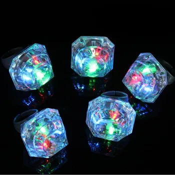 

New Big Faux Diamond LED Flashing Ring Blinking Light Up Rave Jelly Finger Rings Jewelry Gift Toy Glow Party Supplies