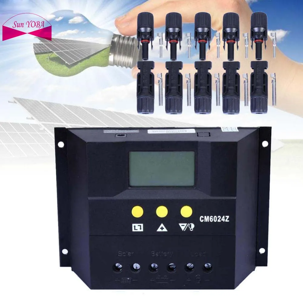 PWM 60A Solar Charge Controller 12V 24V LCD Display Solar Charge Regulator Remote Monitoring 5 Pairs M/F Connetors
PWM 60A Solar Charge Controller 12V 24V LCD Display Solar Charge Regulator Remote Monitoring 5 Pairs M/F Connetors