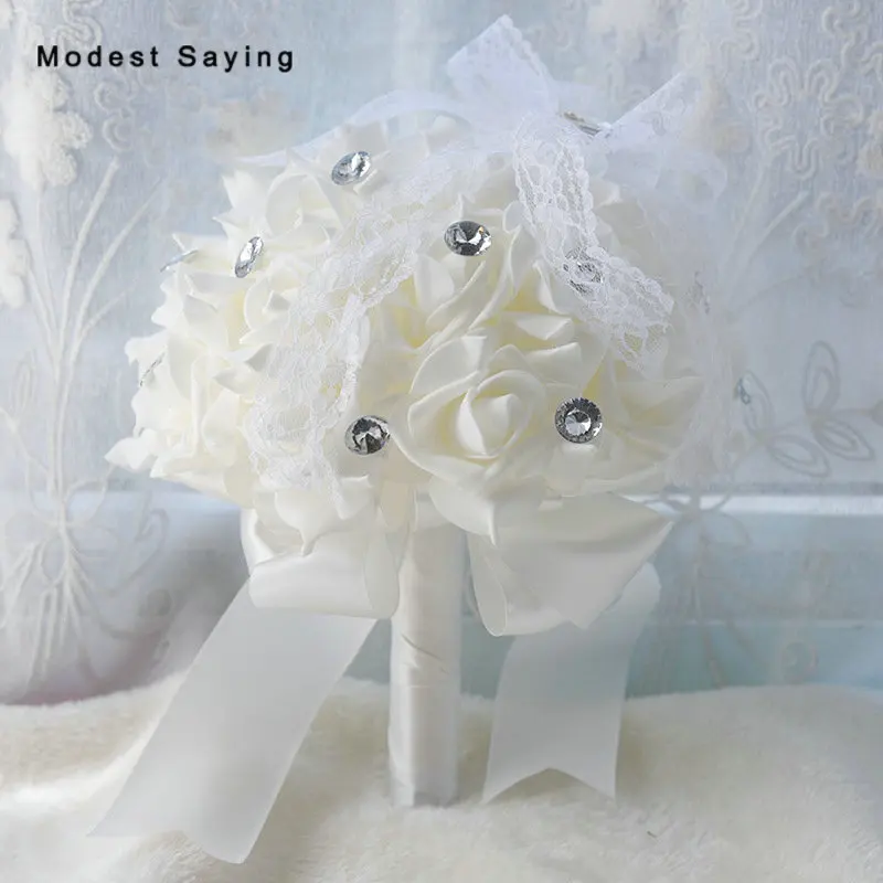 Элегантные Искусственные цветы цвета слоновой кости с кристаллами Свадебные
