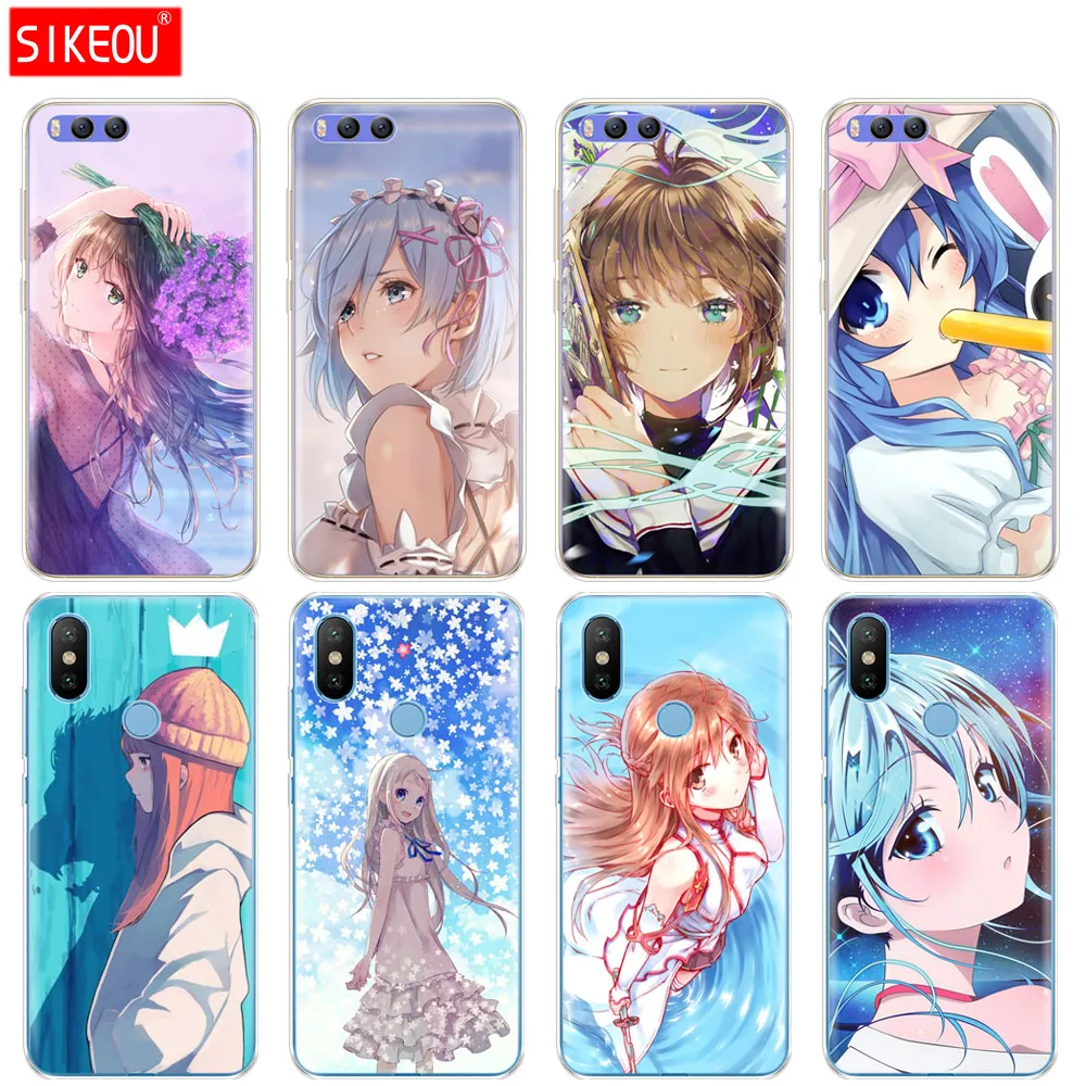 

Silicone Cover Case For Xiaomi Mi 8 8SE A1 A2 lite 5 5S 5X 6 Mi5 MI6 NOTE 3 MAX Mix 2 2S case anime girl Asuna