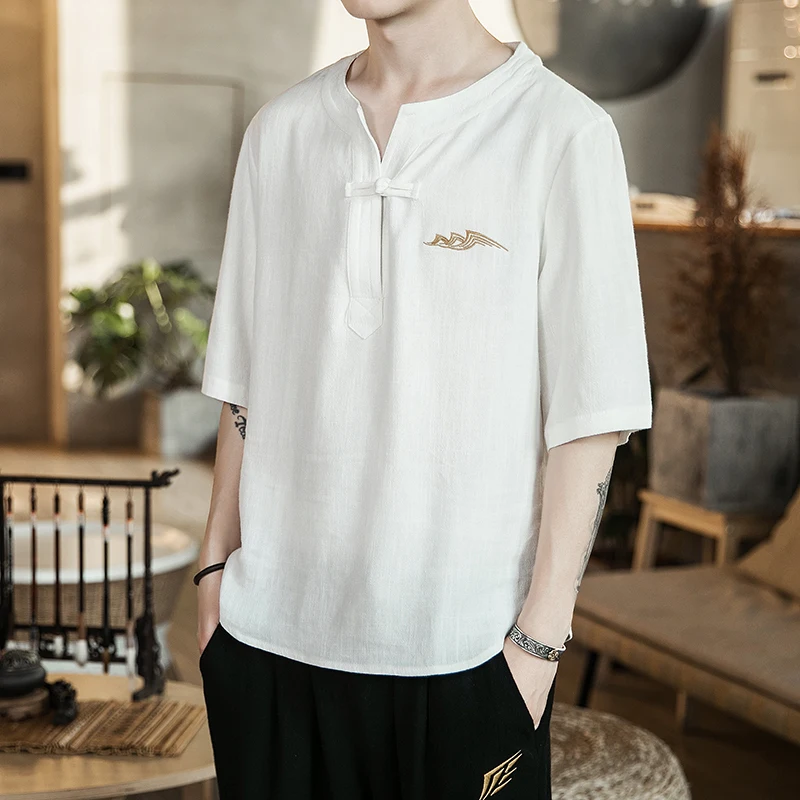 Chinese style cotton and hemp embroidery pattern half-sleeve men's T-shirt loose size boyfriend gift harajuku streetwear M-5XL
Chinese style cotton and hemp embroidery pattern half-sleeve men's T-shirt loose size boyfriend gift harajuku streetwear M-5XL
