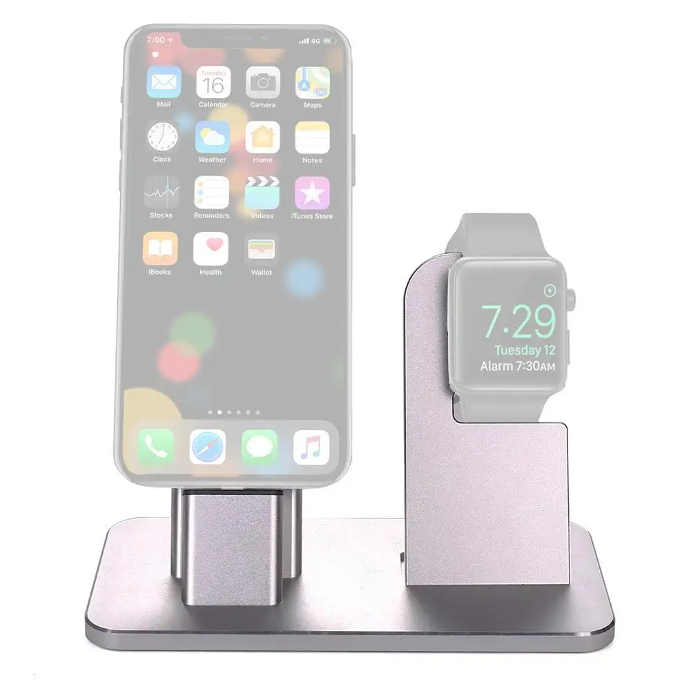 2- in-1 Aluminum Alloy Metal Holder Mobile Phone Charger Stand for iPhone For iwatch Docking Station for iWatch Desktop Holder
2- in-1 Aluminum Alloy Metal Holder Mobile Phone Charger Stand for iPhone For iwatch Docking Station for iWatch Desktop Holder