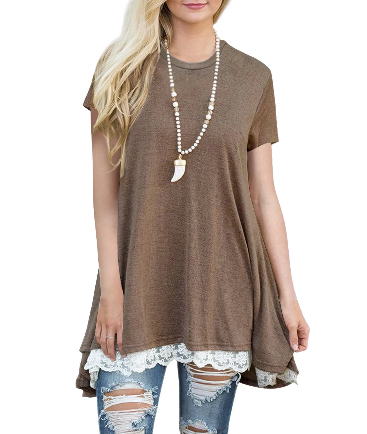 2018 New Style Women's T Shirt Fashion Short-sleeved O Neck Lace Stitched T-shirts Female Lady Loose Tops Plus Size 2XL Pullover
2018 New Style Women's T Shirt Fashion Short-sleeved O Neck Lace Stitched T-shirts Female Lady Loose Tops Plus Size 2XL Pullover