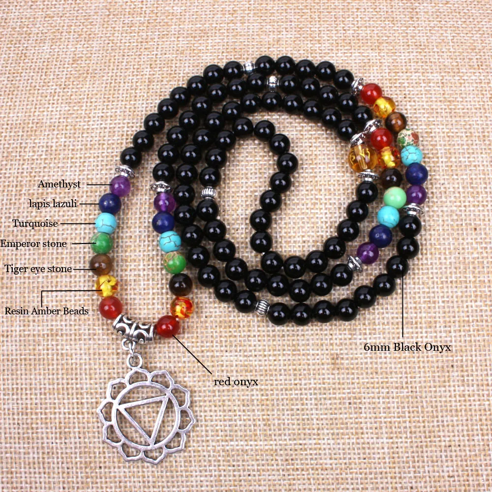 New-7-chakra-wrist-mala-women-108-mala-stone-beads-and-Ancient-silver-stretch-bracelet-Meditation