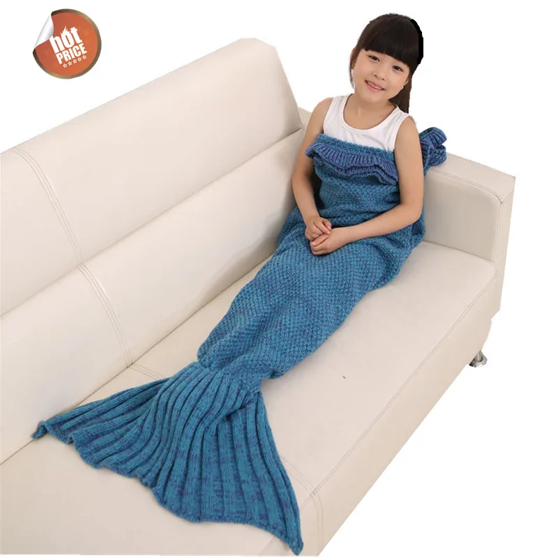 Одеяло с хвостом русалки 70 см x 140 шерстяное вязаное одеяло ручной работы для сна