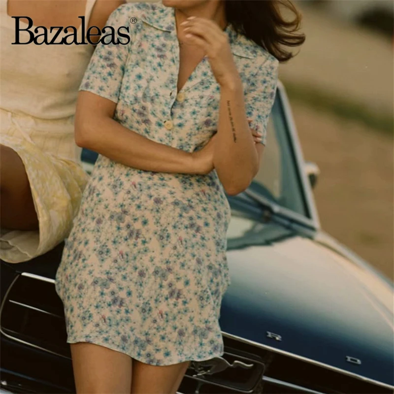 Bazaleas Center Buttons women Dress Vintage V Neck Blue Floral Print Summer dress Casual pocket vestidos Drop shipping
Bazaleas Center Buttons women Dress Vintage V Neck Blue Floral Print Summer dress Casual pocket vestidos Drop shipping