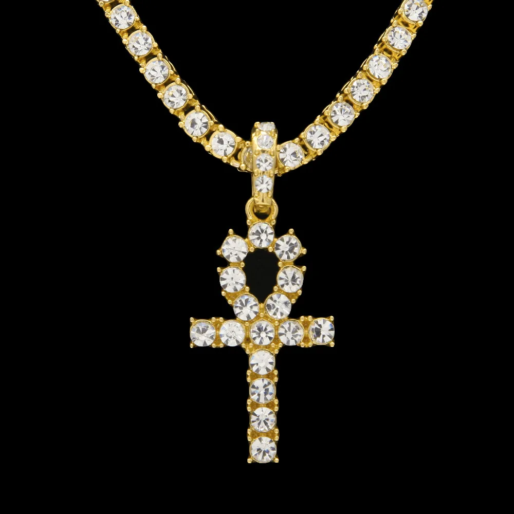Hip Hop Bling Ice Out Rhinestone Paved Ankh Cross Pendants Necklace with 1 Row 24inch Tennis Chain Men Jewelry Gold Silver Black
Hip Hop Bling Ice Out Rhinestone Paved Ankh Cross Pendants Necklace with 1 Row 24inch Tennis Chain Men Jewelry Gold Silver Black