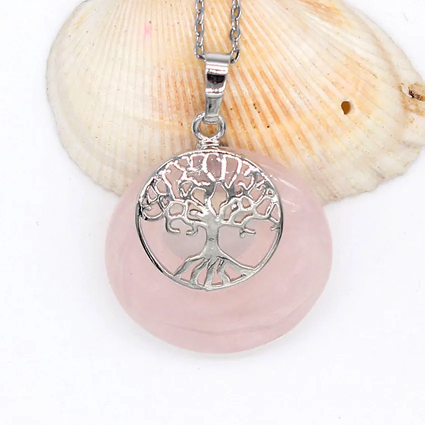 Kraft-beads Silver Plated Vintage Round Rose Pink Quartz Pendant Tree of Life Necklace Link Chain Jewelry
Kraft-beads Silver Plated Vintage Round Rose Pink Quartz Pendant Tree of Life Necklace Link Chain Jewelry