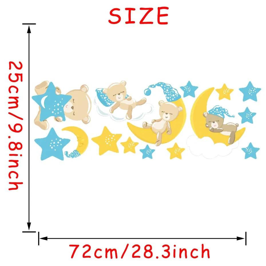 Brown Teddybears Stars Moons Decals Vinyl Sticker For Kids Nursery Bedroom Modern Wall Art Murals Removable Wallpaper Home Decor (2)