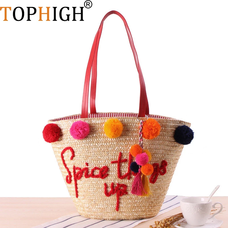 TOPHIGH Women Summer Beach Bag with Hairball Tassel Lady Large Tote Letter bag Messager Bagl Girl Hoilday Rattan Handbag C97
TOPHIGH Women Summer Beach Bag with Hairball Tassel Lady Large Tote Letter bag Messager Bagl Girl Hoilday Rattan Handbag C97