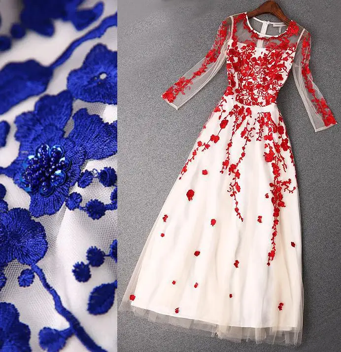 High Quality New Fashion Runway 2016 Spring Women Gauze Embroidery 3/4 Sleeve Long Wedding Party Dress Formal Ball Gown Dress
High Quality New Fashion Runway 2016 Spring Women Gauze Embroidery 3/4 Sleeve Long Wedding Party Dress Formal Ball Gown Dress
