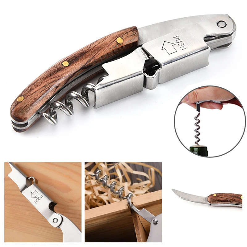 Wine Bottle Opener Wood Handle Corkscrew Open Easy Stainless Steel Knife Kitchen Multi-function Portable Screw Tool Accessories
Wine Bottle Opener Wood Handle Corkscrew Open Easy Stainless Steel Knife Kitchen Multi-function Portable Screw Tool Accessories