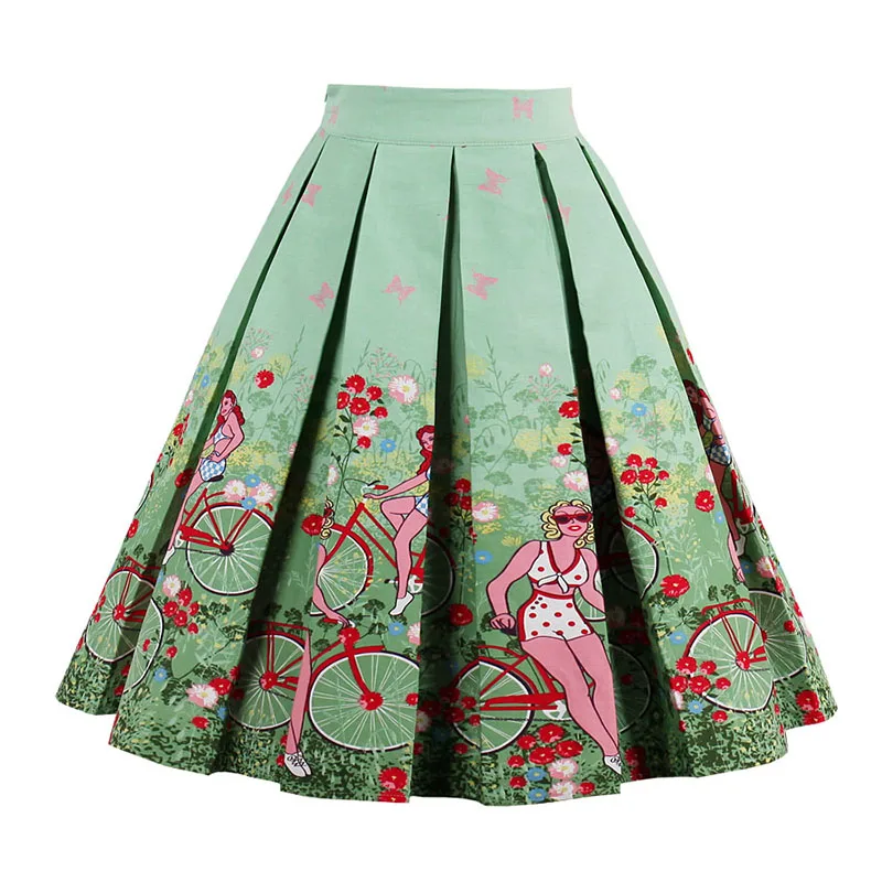 Kostlish Retro Print Flower Summer Skirts Womens 2017 High Waist Vintage Skirt Elegant A-Line Midi Women Skirt Plus Size XXL 22 (76)