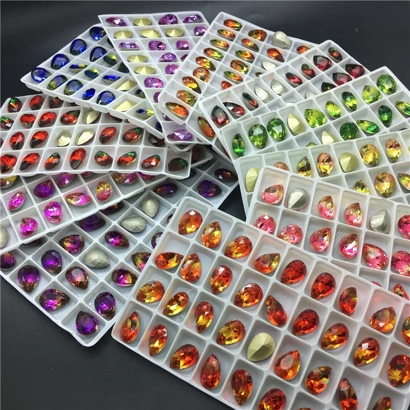 TopStone 10x14mm K9 Glass Crystal Tourmaline DR Rhinestone Pointback Teardrop Fancy Stone Droplet | Дом и сад