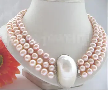 new 3row 17-19" 9-10mm natural pink round freshwater pearl necklace - shell Clasp earring set
new 3row 17-19" 9-10mm natural pink round freshwater pearl necklace - shell Clasp earring set