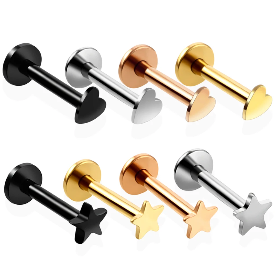 4pcs Steel Heart Star Logo Labret Lip Stud Rings Assorted Colors 16G Ear Cartilage Tragus Helix Barbell Earrings Fashion Jewelry
4pcs Steel Heart Star Logo Labret Lip Stud Rings Assorted Colors 16G Ear Cartilage Tragus Helix Barbell Earrings Fashion Jewelry
