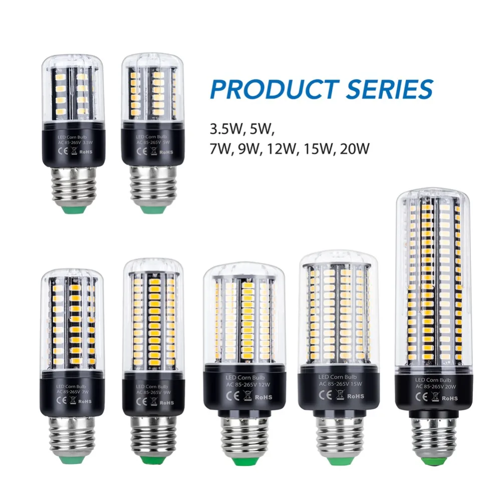 

E27 LED Corn Bulb E14 Bombillas LED Lamp 3.5W 5W 7W 9W 12W 15W 20W Smart IC SMD 5736 No Flicker Light AC85-265V Constant Current