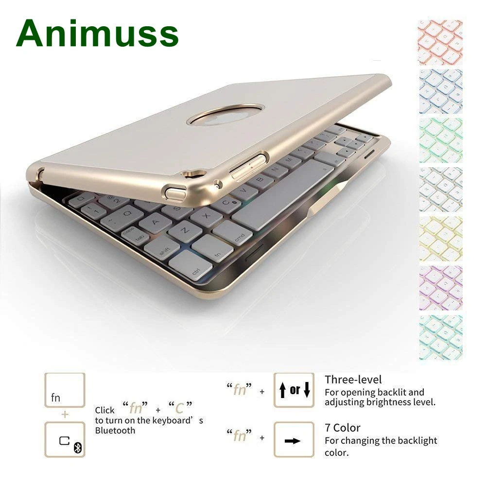 ANIMUSS для iPad 6 го поколения чехол с клавиатурой 7 цветов подсветкой свет/Bluetooth