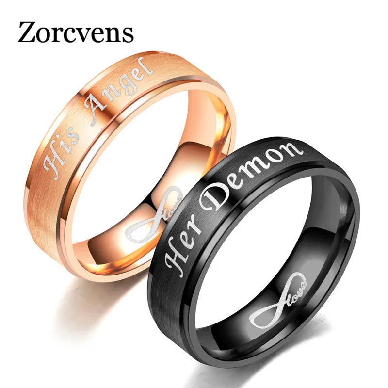 LETAPI Black and Rose Gold Color Stainless Steel Her Demon His Angel Wedding Ring for Man Woman | Украшения и аксессуары