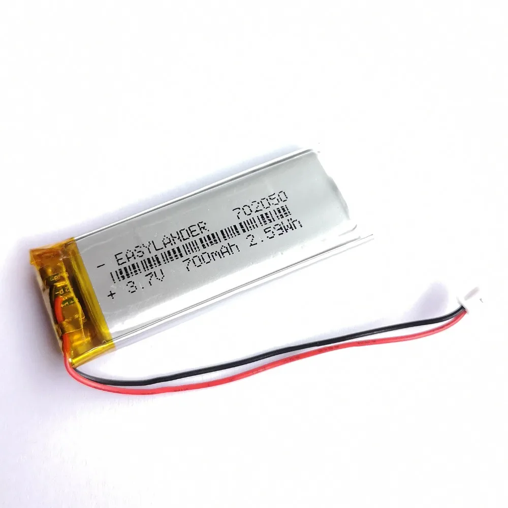 JST 1.25mm 2 pin 3.7V 700mAh 702050 Lithium Polymer LiPo Rechargeable Battery For Mp3 DVR PAD DVD bluetooth camera
JST 1.25mm 2 pin 3.7V 700mAh 702050 Lithium Polymer LiPo Rechargeable Battery For Mp3 DVR PAD DVD bluetooth camera