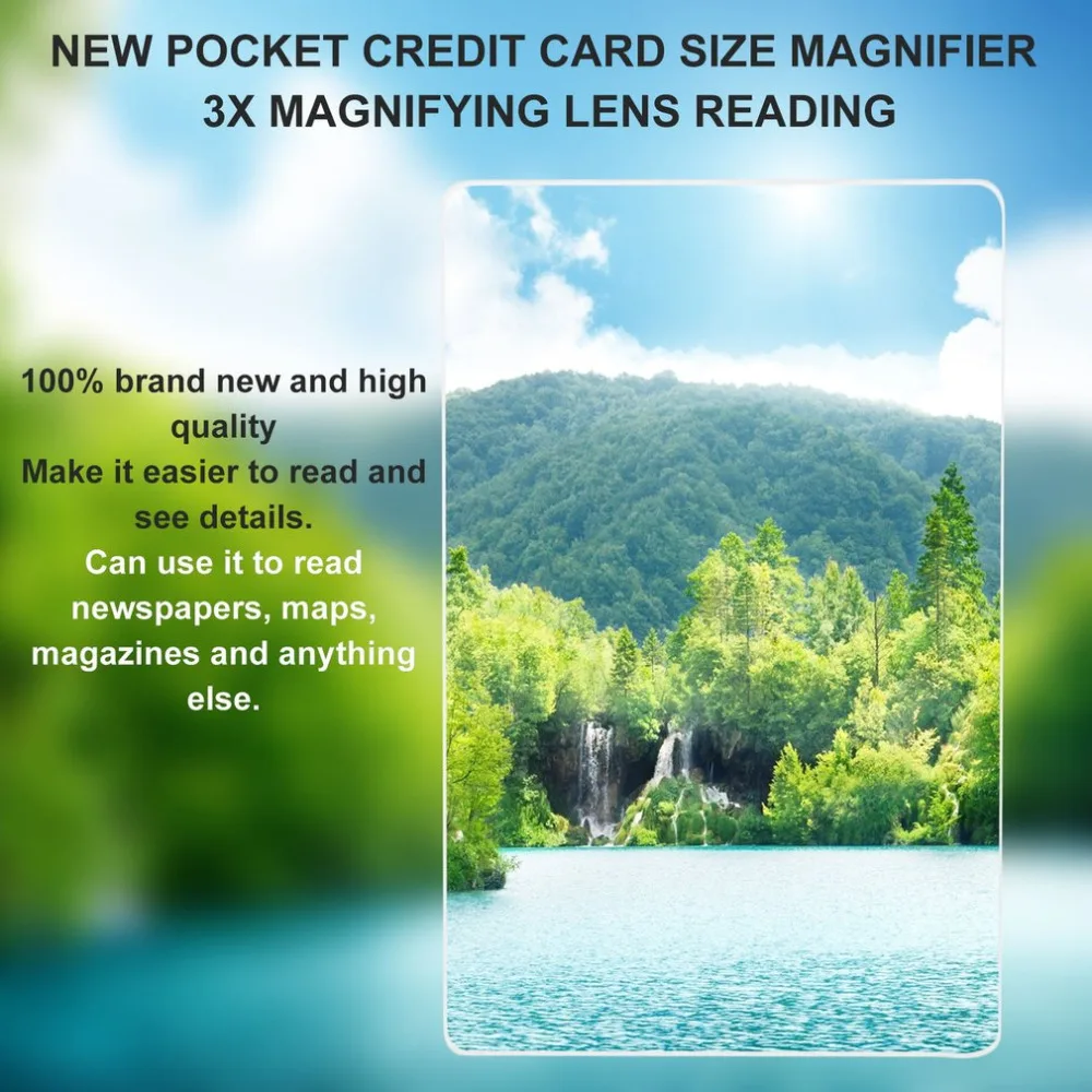 New Pocket Credit Card Size Magnifier 3x Magnifying Fresnel Lens Reading Magnifier Magnifier lens
New Pocket Credit Card Size Magnifier 3x Magnifying Fresnel Lens Reading Magnifier Magnifier lens
