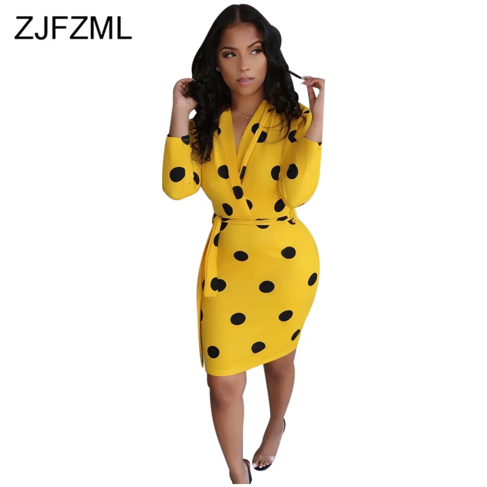 Polka Dot Print Elegant Pencil Dress For Women Red Deep V Neck Long Sleeve Bandage Dress Sexy Yellow High Waist Sash Mini Dress
Polka Dot Print Elegant Pencil Dress For Women Red Deep V Neck Long Sleeve Bandage Dress Sexy Yellow High Waist Sash Mini Dress